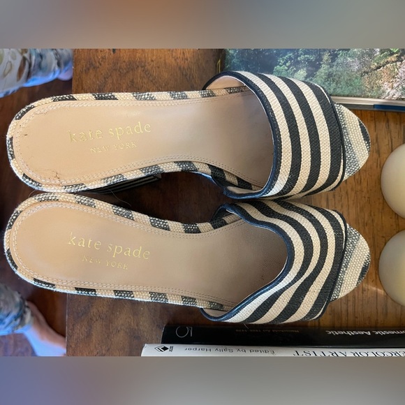 Kate Spade New York Ibiza Platform Sandals Black White Stripe - Picture 8 of 14